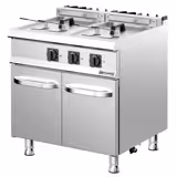 Dubbele elektrische friteuse - 18+18 liter - 28 kW - met aftapkraan - incl. onderbouw (2 deuren)
