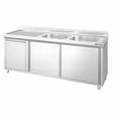 Meuble plonge PREMIUM - 2000x600mm - avec poubelle intégrée et 2 bacs