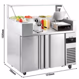 Masa de peparare - 1210mm - 2 uși - pentru 9x GN 1/6 - incl. contact grill & masina de facut hamburgeri