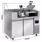 Mesa saladette de preparación Compacta - 1210x700mm - con 2 puertas - para 9x GN 1/6 - incl. parrilla digital de contacto & máquina para hamburguesas