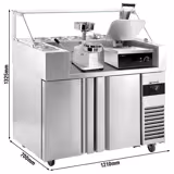 Saladette refrigerada - 1210x700mm - com 2 portas - com para 9x GN 1/6 - incl. Grelha de contacto & Máquina do Hamburguer manual