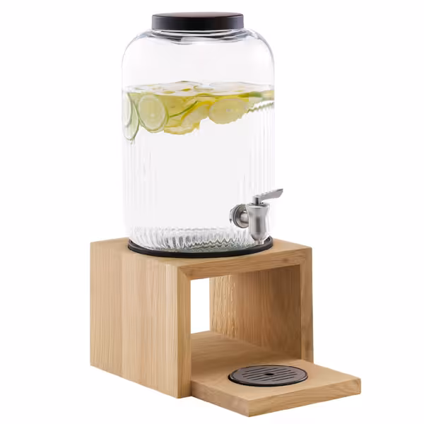 Juice Dispenser - VALO - stainless-steel container with tap on oak wood base - 7 Litres - Stainless steel - incl. stand