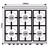 Fourneau à gaz – 33,5 kW – 6 brûleurs – avec four à gaz – 7,8 kW