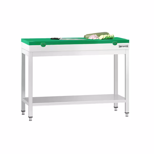 RVS werktafel PREMIUM - 1000x600mm - met onderschap - incl. snijplank Groen