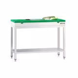 Tavolo da lavoro in acciaio inox PREMIUM - 1000x800mm - con ripiano inferiore & traversi di rinforzo - con tagliere in polietilene Verde