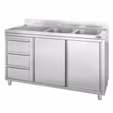 Dolaplı Yıkama Tezgahı -1400x600mm - 3 Çekmeceli & 2 sağ evyeli