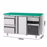 Koelwerkbank PREMIUM - 1400x700mm - kleur groen - met 1 deur - met 2 lades - met snijplank