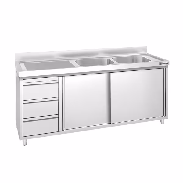 Commercial Sink Cabinet – 1800 × 700 mm – with 3 Drawers & Twin Right-Hand Bowls