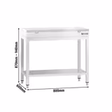 Mesa de trabalho em aço inoxidável PREMIUM - 800x600mm - com prateleira inferior & com travessas de reforço - incl. Tábua de corte Branca