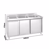 Meuble plonge PREMIUM - 1400x600mm - avec poubelle intégrée et 2 bacs