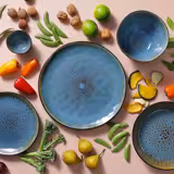 (4 قطع) LOTUS - طبق معكرونة - عميق - خزف حجري - Ø 210mm - أسود/تركواز