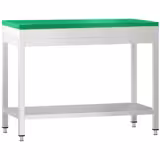 Mesa de trabajo de acero inoxidable central PREMIUM - 800x700mm - con estante inferior y refuerzo omega - con tabla de corte verde