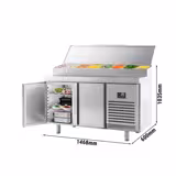 میز یخچالی آماده سازی - 1468*600 میلی متر - دو 8xGN 1/4 درب - ویترین استیل