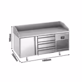 Commercial Pizza Prep Counter - Granite Top PREMIUM PLUS - 1490x700mm - with 1 doors & 3 dough drawers - incl. refrigerated topping unit - 8x GN
