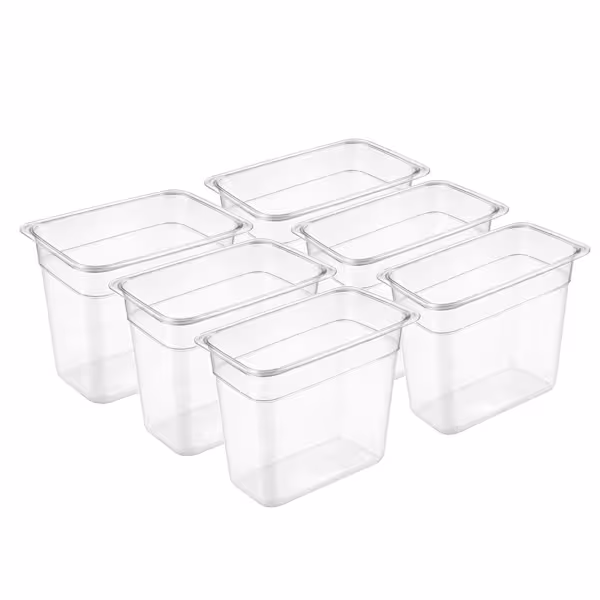(6 adet) Polikarbon Gastronorm Küvet GN 1/9 - şeffaf - 1.27L - Yükseklik:150mm