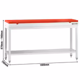 Stół roboczy centralny ze stali nierdzewnej PREMIUM - 1800x700mm - z półką - z deską do krojenia Czerwony