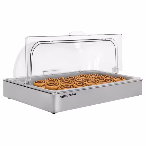Cloche roll-top - Dôme - GN 1/1 - Acier inoxydable - set 2 pièces - 540x335mm - Hauteur:255mm - incl. bac GN 1/1 - avec capot en plastique