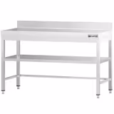 Paslanmaz Çelik Çalışma Tezgahı PREMIUM - 1400x800mm - Taban Raflı - Sırtlı - Takviyeli