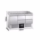 Commercial Pizza Prep Counter - Granite Top PREMIUM - 1400x700mm - with 1 doors & 4 drawers