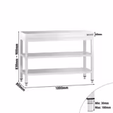 Paslanmaz Çelik Çalışma Tezgahı PREMIUM - 1000x800mm - Taban Raflı - Ara Raflı - Takviyeli