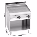 Gasbakplaat - 13,8kW - 1/2 glad 1/2 geribbeld - Bakoppervlak: 795x500mm - met open onderbouw