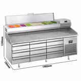Commercial Pizza Prep Counter - Granite Top PREMIUM PLUS - 1980x700mm - with 0 doors & 9 drawers - incl. refrigerated topping unit - 9x GN 1/4