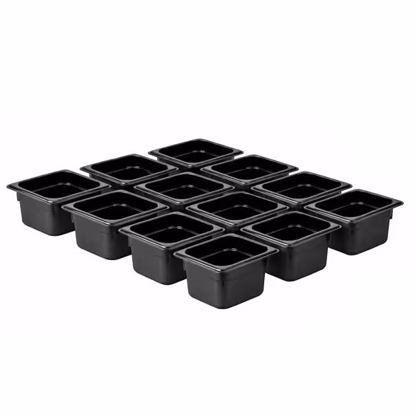 (12 Stück) Polycarbonat-Behälter GN 1/6 - Schwarz - Höhe: 100mm