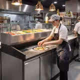 Commercial Pizza Prep Counter - Granite Top PREMIUM - 2000x800mm - with 3 doors - incl. refrigerated topping unit with glass sneeze guard - 10x GN 1/4