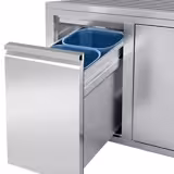 Plonge inox - 1200x600mm - 1 bac à droite - avec égouttoir à gauche - avec dosseret - sur meuble - avec vide‑déchets et poubelle