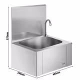Handspoelbak - Roestvrij staal - met kniebediening (koud & warm water aansluiting)