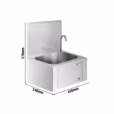 Lavamani inox - Acciaio inox - con Comando a ginocchio (attacco acqua calda & fredda), Rubinetto a destra, Alzatina