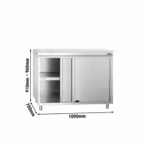 Mesa armario inox PREMIUM - 1000x700mm - con estante intermedio - con puertas correderas - incl. Tabla de corte Blanco