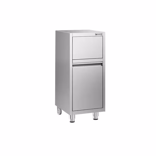 Afvalbak - kanteldeksel - 400x500x940mm - met wielstel, zacht sluitend deksel - RVS