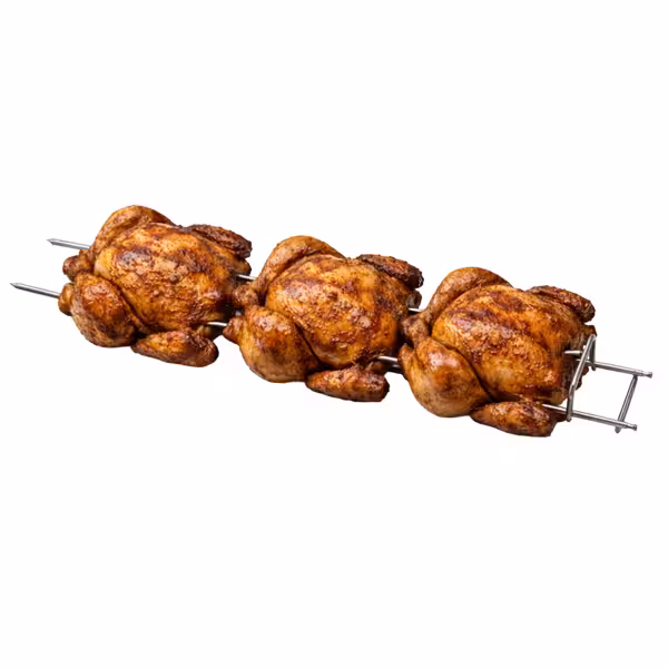 Spiedo doppio per girarrosto per pollo - 670x100x30mm - acciaio inox | manico in plastica - compatibile con serie EM420