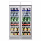 (2 pièces) Vitrine réfrigérée à boissons - 690 litres - design sans cadre - avec 2 portes vitrées et écran publicitaire