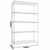 Ocelový regál - 1200x450x1800 mm - 5 polic (výškově nastavitelné) - chrom - Celková nosnost: 180 kg