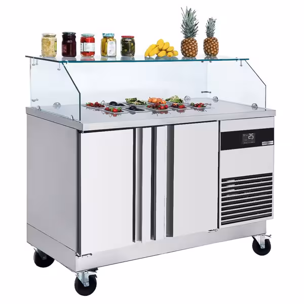Saladette PREMIUM - 1400mm - 2 deuren - met rechte glazen opzetvitrine voor 6x GN 1/6