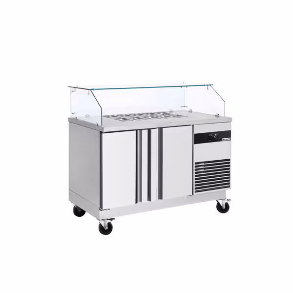 Saladette PREMIUM - 1400mm - 2 Türen - mit eckigem Glasaufsatz für 6x GN 1/6