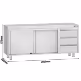 Stainless steel work cabinet ECO - 2000x700mm - with 3 drawers on the right without upstand