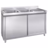 Mueble fregadero de acero Inox. PREMIUM - 1,6 m - 2 fregaderos a la izquierda A 40 x P 40 x A 25 cm