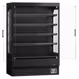 Commercial wall-mounted refrigerated display shelving - 1320 mm - 595 litres - with 2 frameless glass doors and 4 shelves