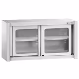 Szafka wisząca ze stali nierdzewnej – 1000 x 400 mm – z przesuwanymi drzwiami szklanymi – wysokość 650 mm