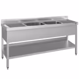 Stół ze zlewem ECO - 2000x600x970mm - z półką - 2-komorowy komory pośrodku