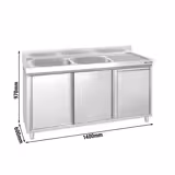 Meuble plonge PREMIUM - 1400x600mm - avec poubelle intégrée et 2 bacs à gauche