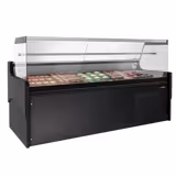 Koeltoonbank - 2480x975mm - 200 liter - kleur zwart - achterzijde 2 schuifdeuren - rechte ruit - marmeren werkblad