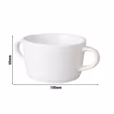 (6 pieces) Porcelain Soup Cup – 300 ml - White - Stackable - With Handle