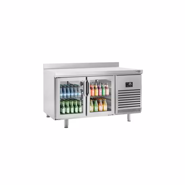 Koelwerkbank PREMIUM PLUS - 1468x600mm - 250 liter - met 2 glazen deuren - opstand