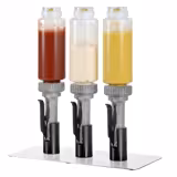 Commercial Condiment Dispenser - 3x 710ml - suitable for 47mm bottle thread; fits 355ml, 473ml, 592ml, 947ml bottles - BPA-free, food-grade plastic - 127x330x401mm - adjustable dose - with container - incl. stand