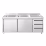 Spülschrank PREMIUM - 1800x700mm - mit 3 Schubladen & 2 Becken links