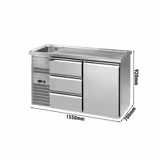 Commercial Refrigerated Beer Counter 1 Stainless Door + 3 Drawers PREMIUM – 1 sink left - 1550×700 mm
